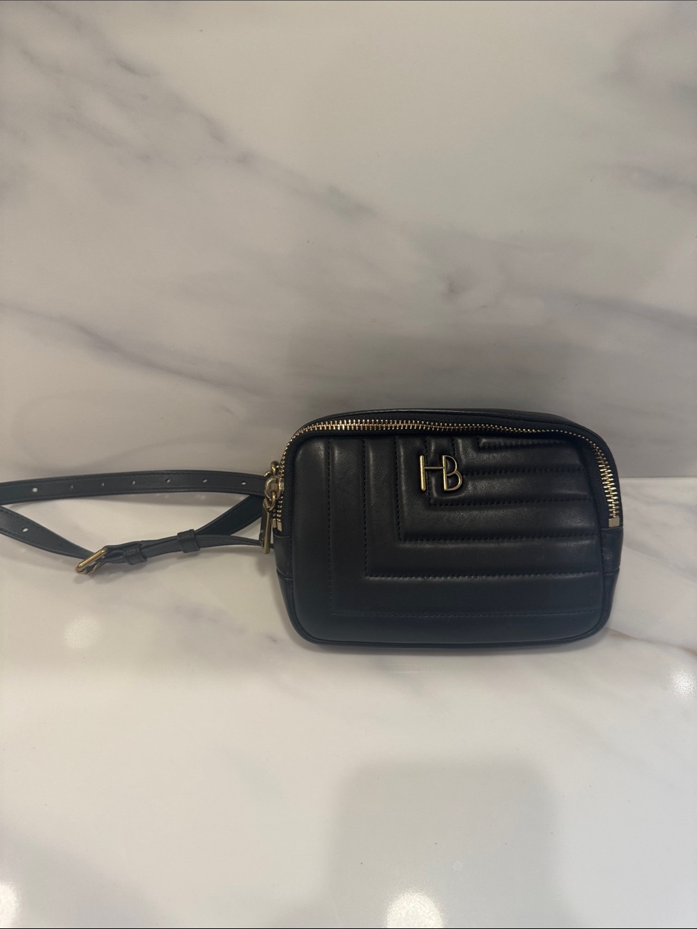 HB Black Quilted Leather Crossbody Camera Bag